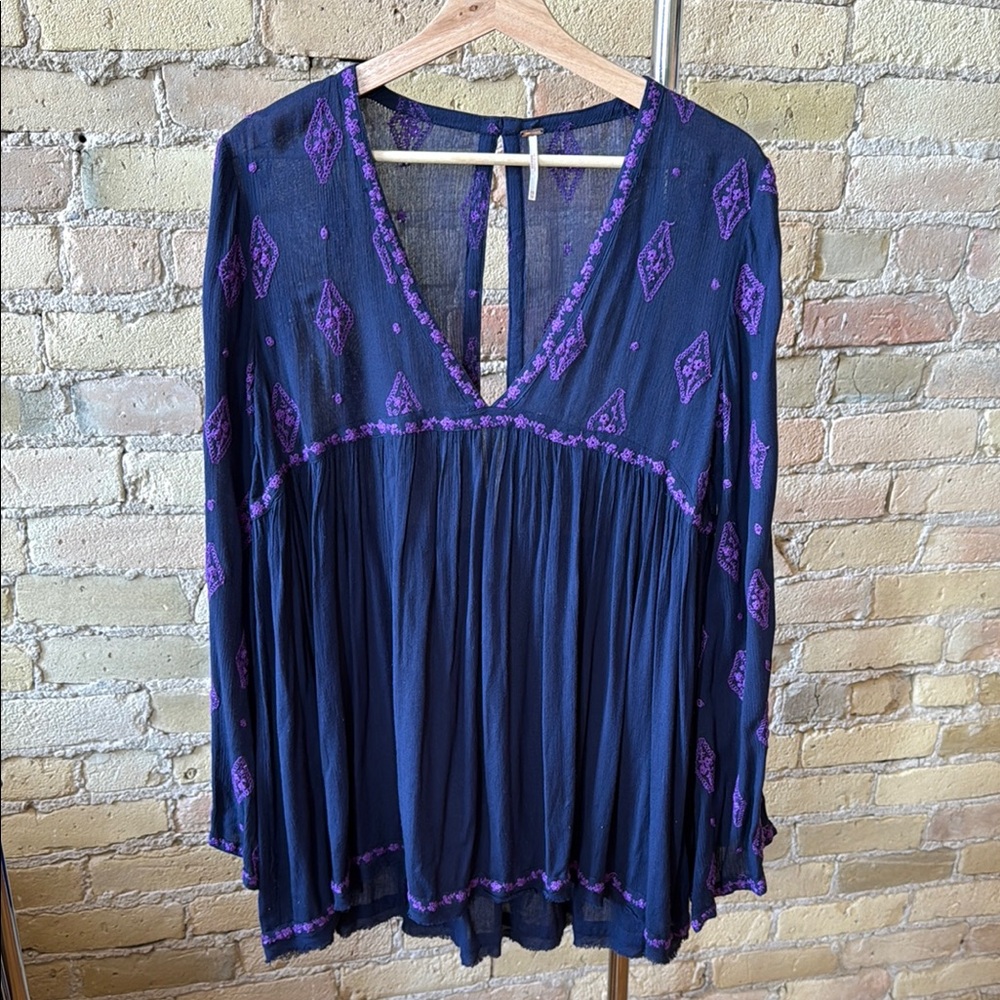Free People Navy/Purple baby doll dress/top